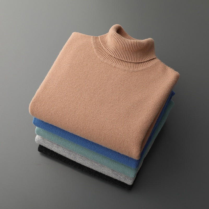 Pure Wool Sweater Men's High Collar Loose Thickened