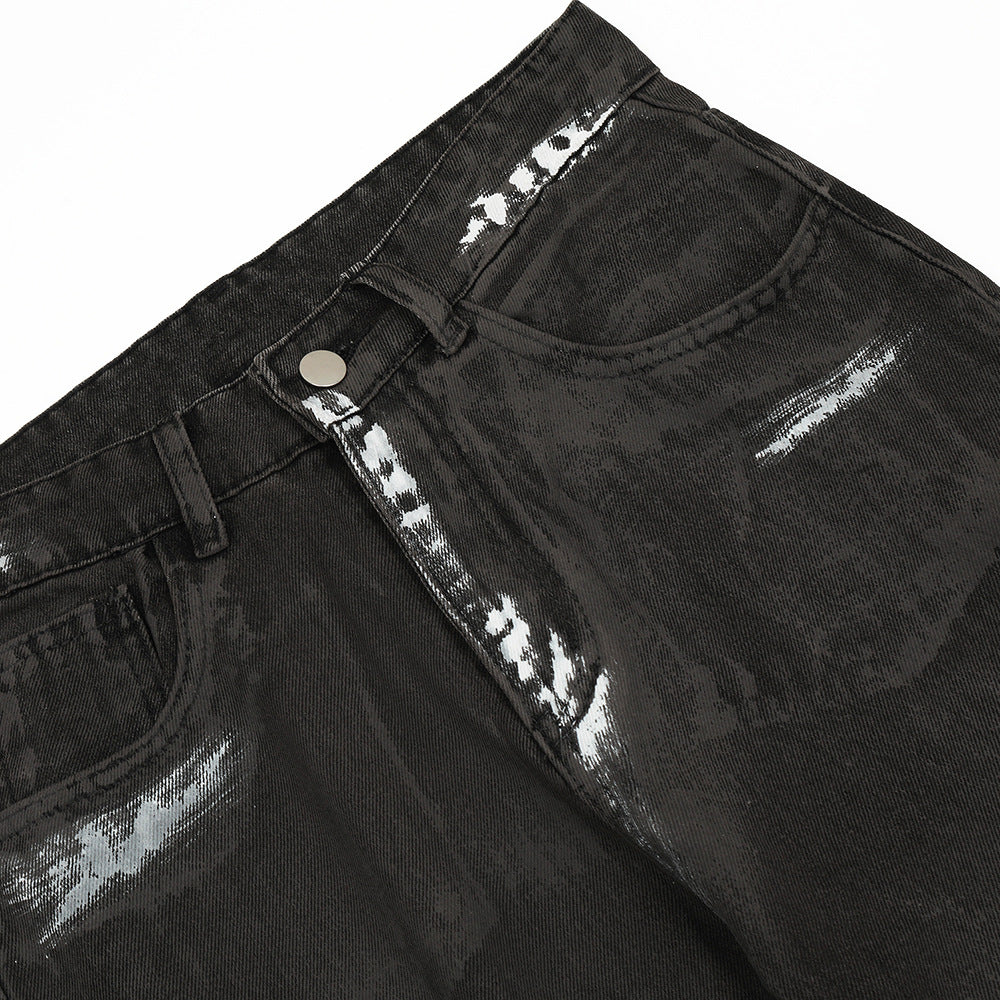 Punk Waste Soil Distressed Men Denim Straight-leg Trousers