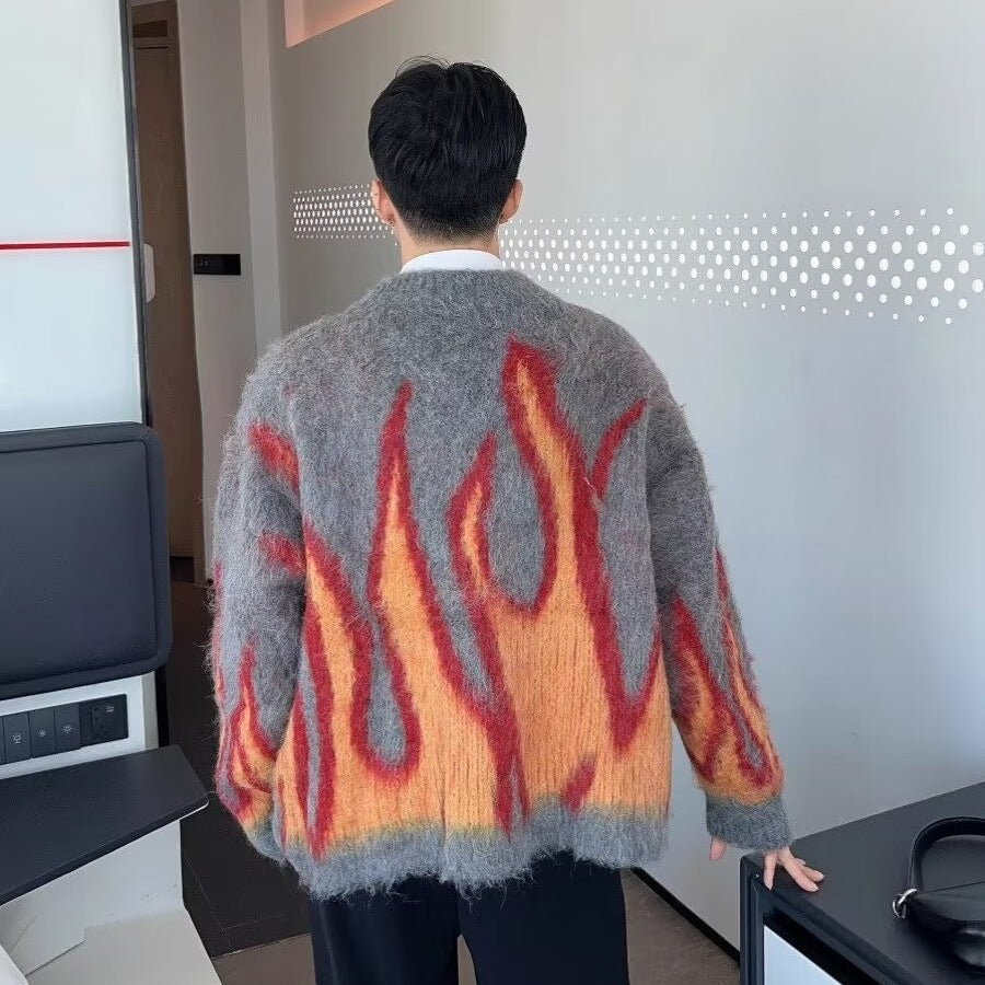 Mohair Knitted Cardigan Sweater For Men And Women