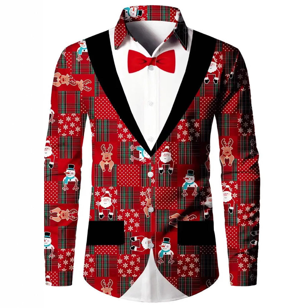 Fashion Men's False Two Pieces Digital Printing Shirt
