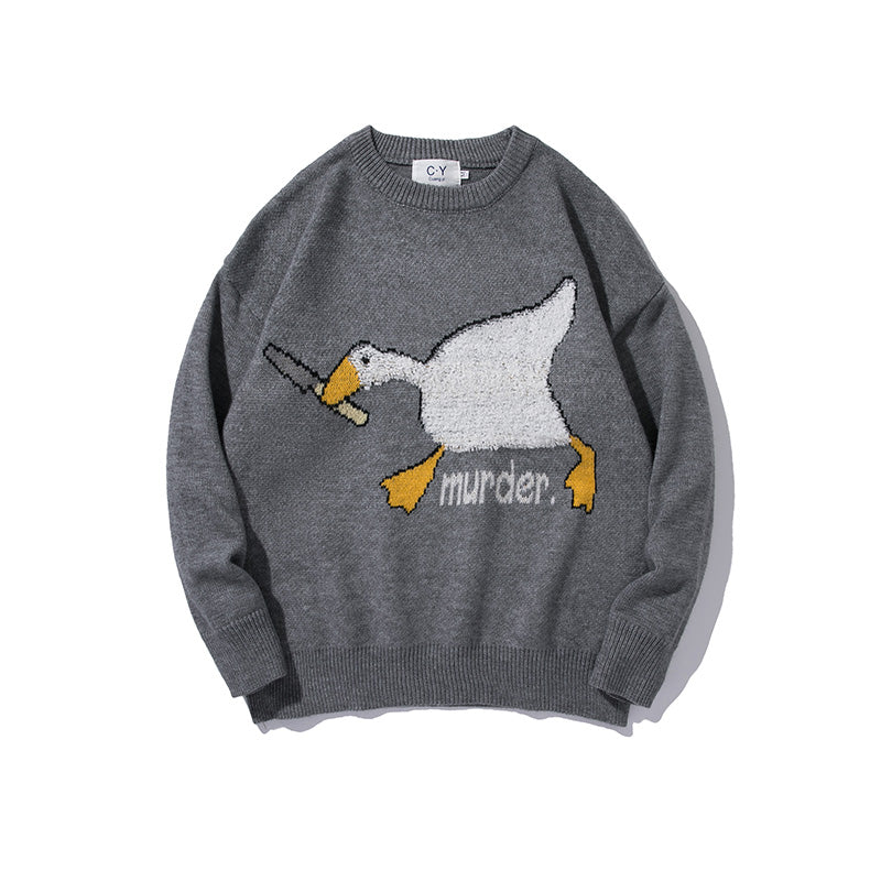 Tide Japanese National Tide Flocking Duck Trend Loose Knit Sweater For Men And Women Couples