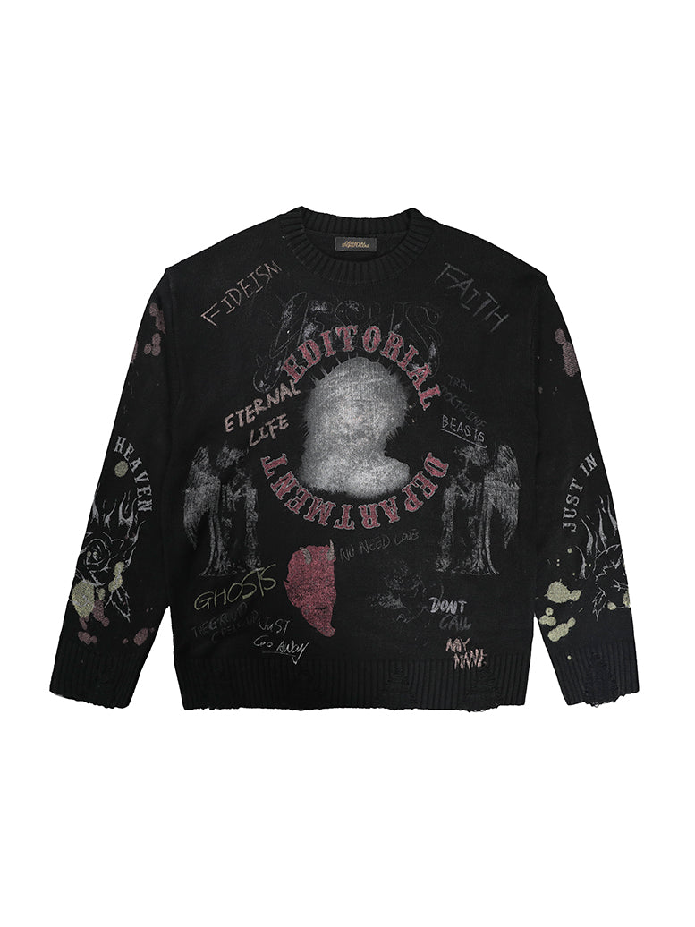 Printed Loose Pullover Men's And Women's National Trend Knit Sweater