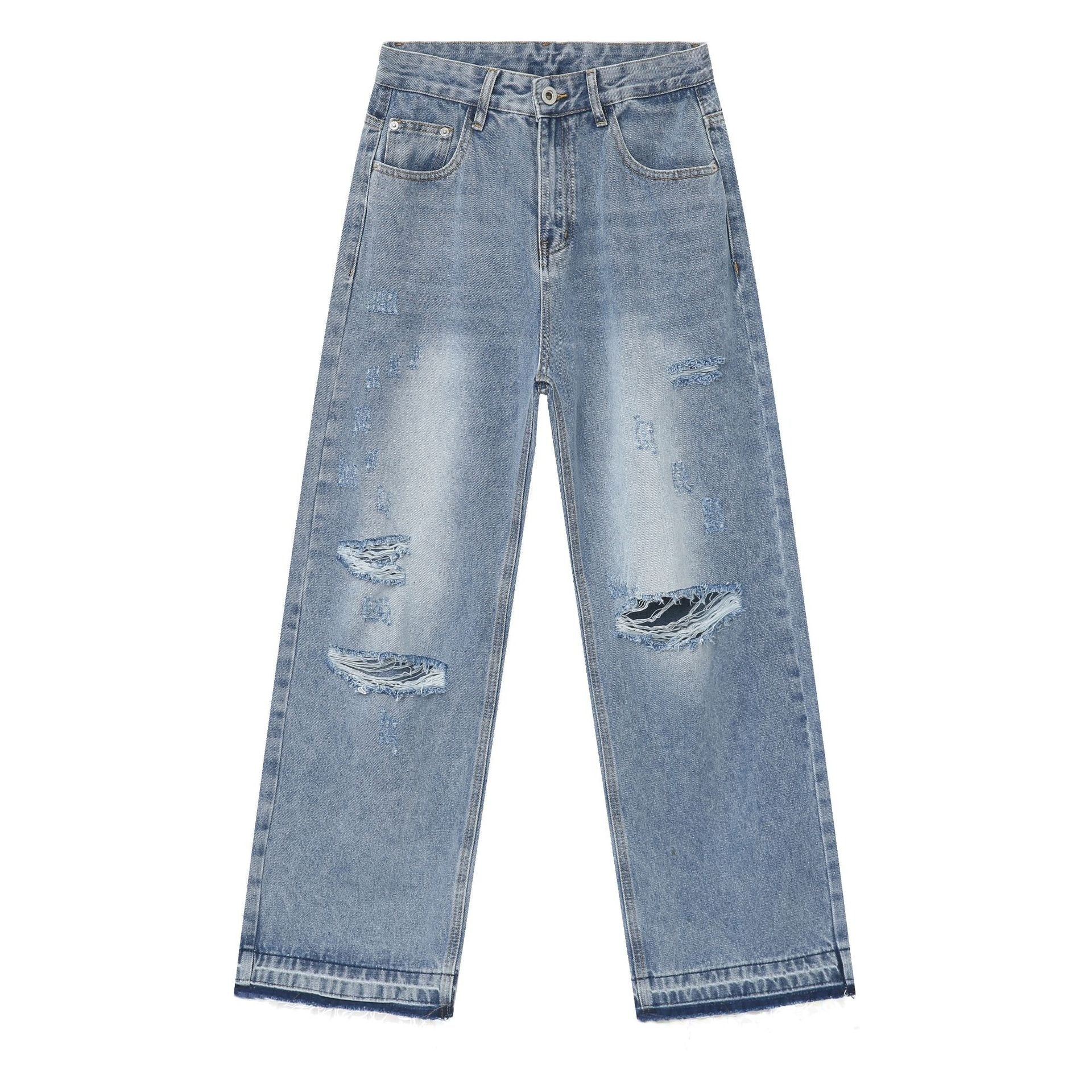 American Retro High Street Fashion Brand Ripped Jeans For Men