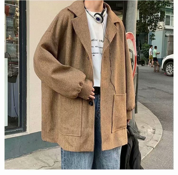 Men's Mid-length New Corduroy Wool Coat Design Sense