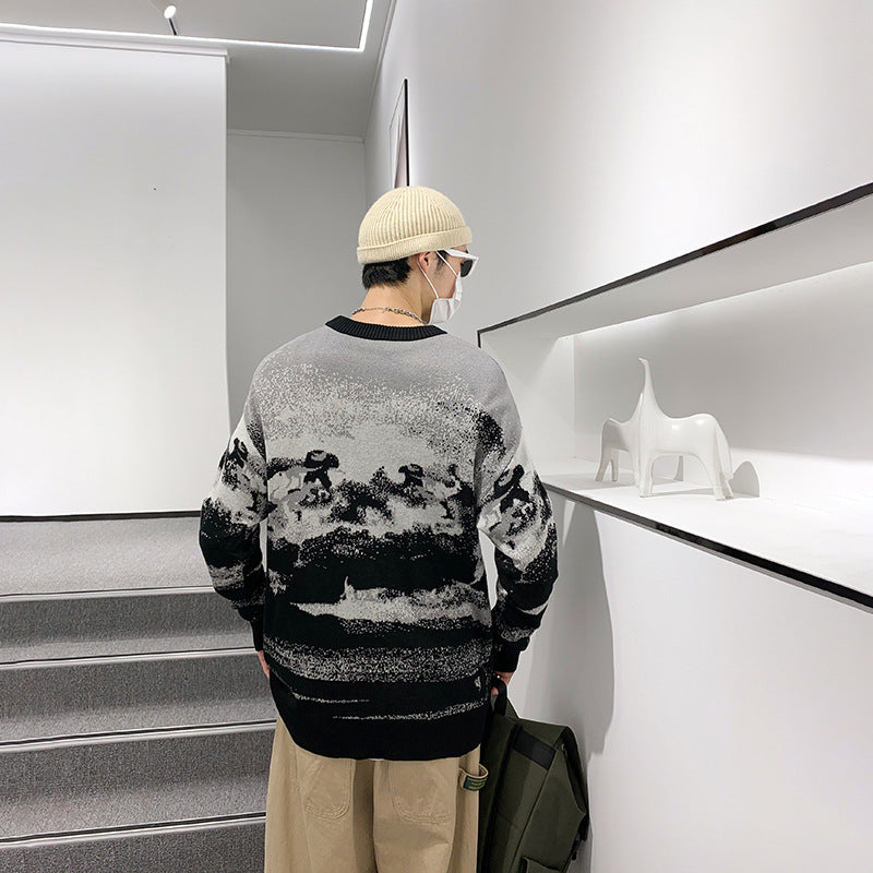 Ink Painting Sweater Pullover Sweater Loose