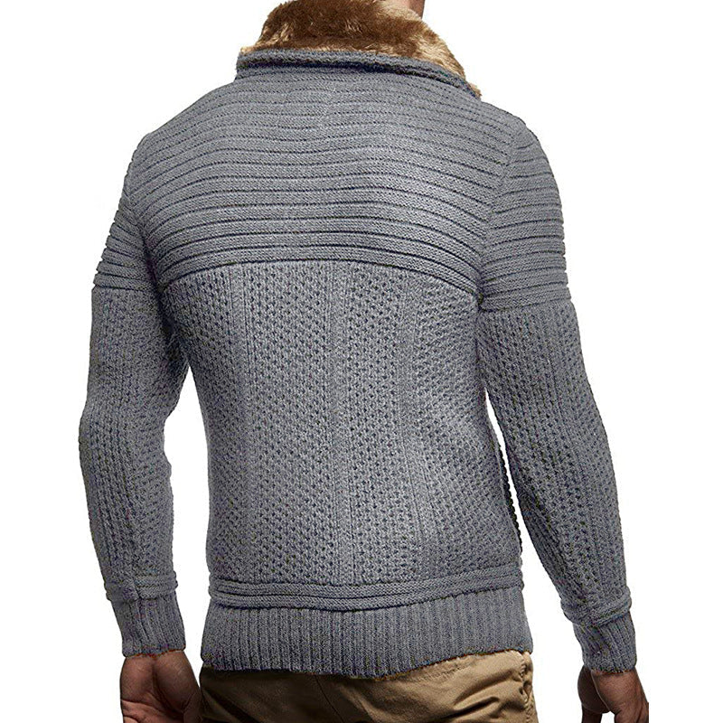 Simple Men's Solid Color Long-sleeved Knitted Jacket