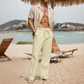Men's Cotton And Linen Beach Trousers Drawstring Elastic Waist Straight Comfortable Breathable