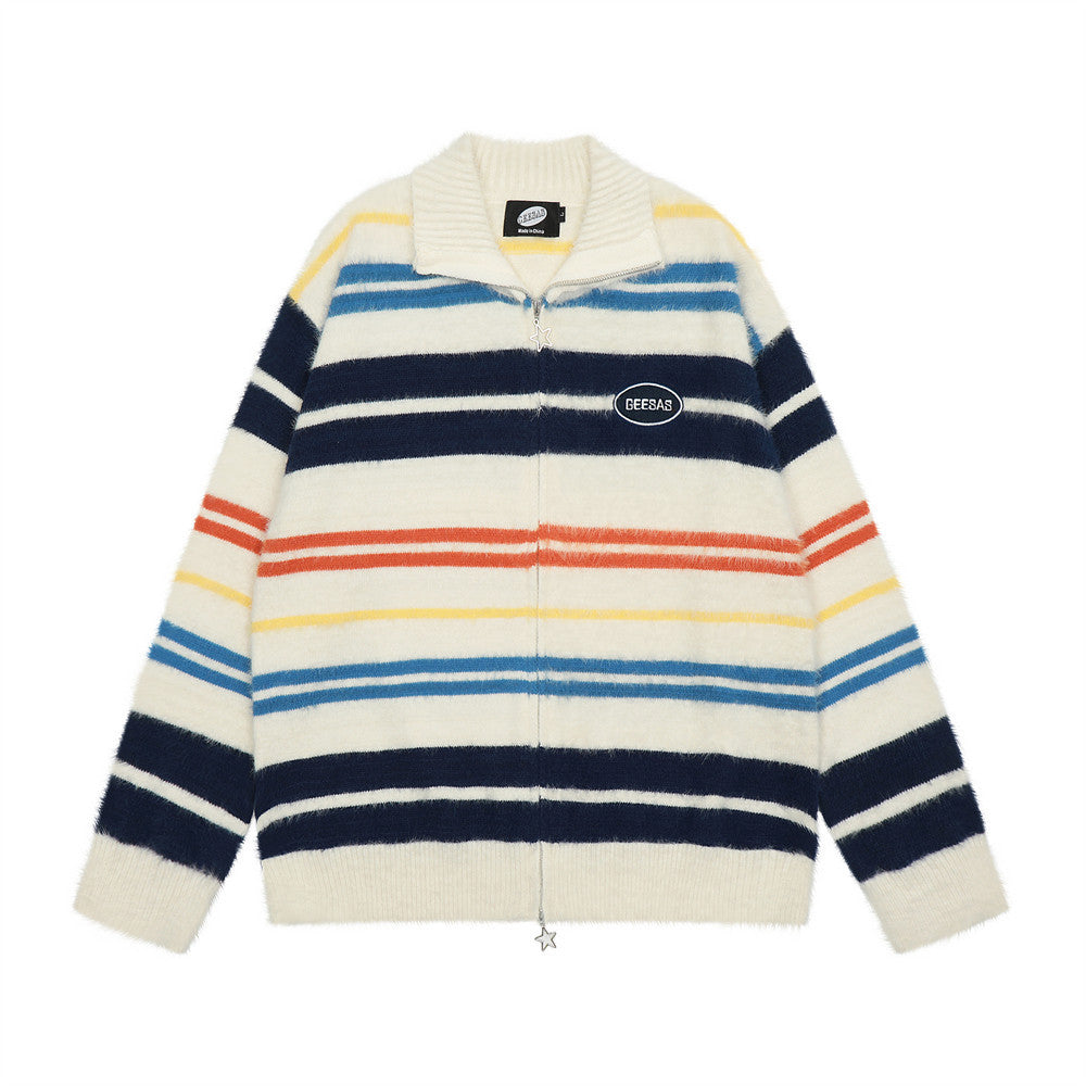 European And American Street Trendy Striped Knitted Cardigan Sweater