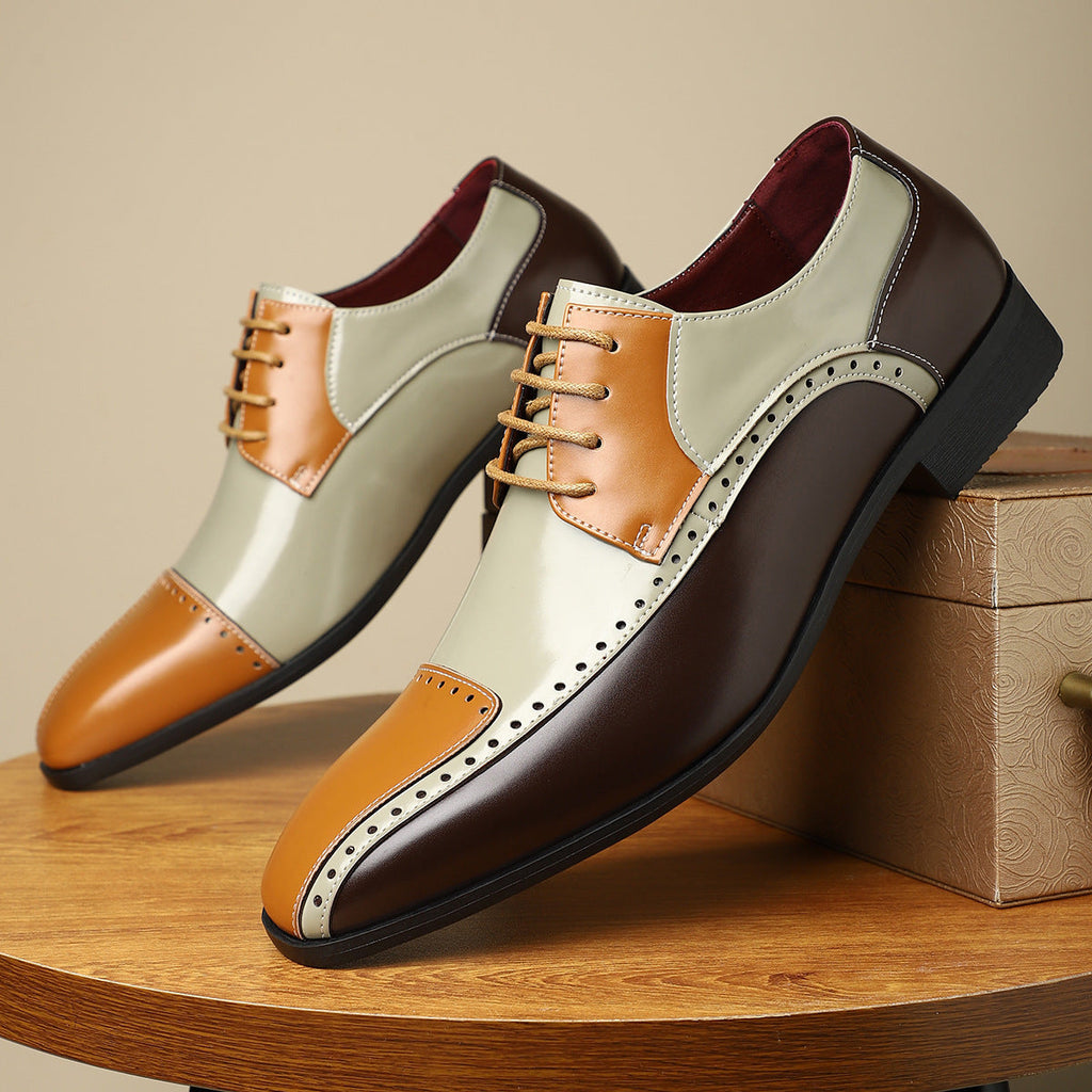 Men's Trendy Non-slip Breathable Leather Shoes Color Matching Business