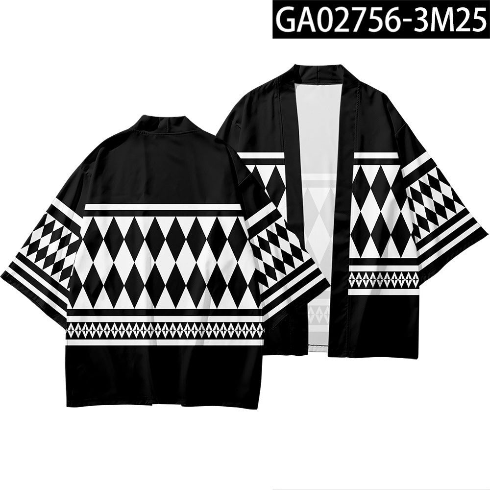 Casual Rhombus Geometric Print Cardigan Loose Shirt
