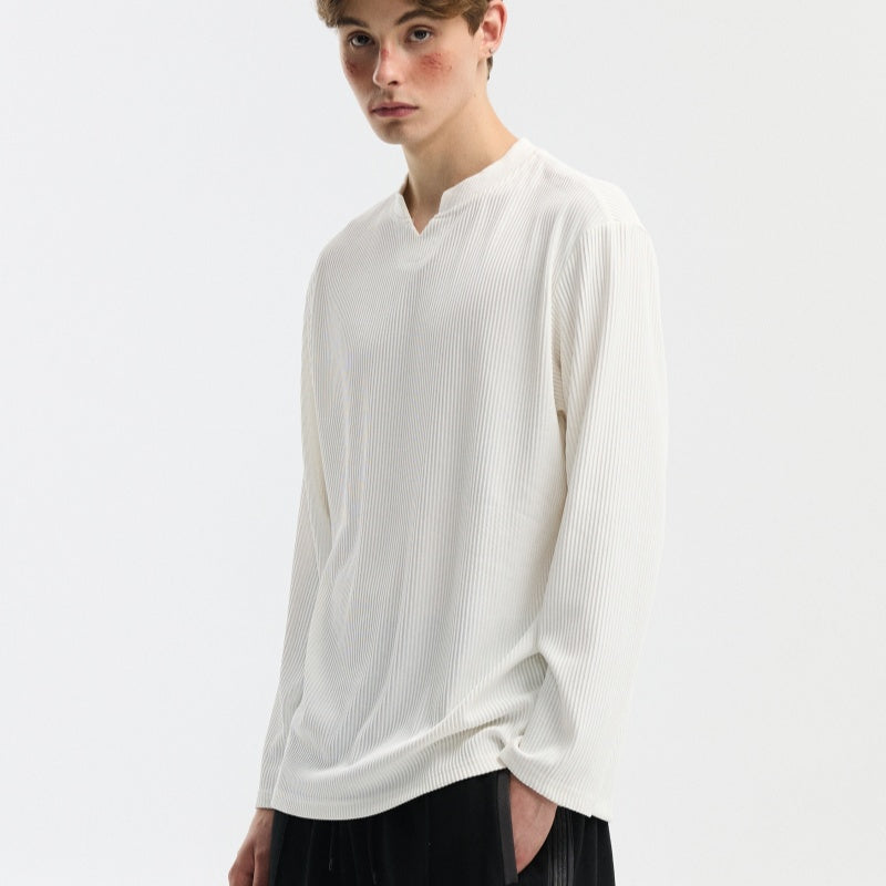 V-neck Long-sleeve Simple Casual Base Shirt