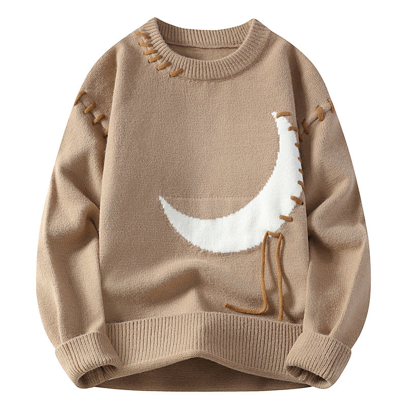 Trendy Moon Jacquard Round Neck Sweater For Men