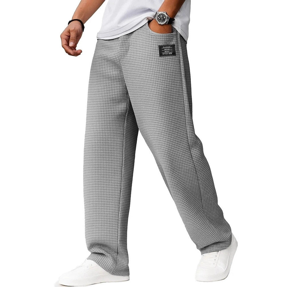 Autumn And Winter Leisure Waffle Fashion Men's Letters Straight-leg Trousers Men