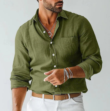 Western Denim Style Men's Long-sleeved Lapel Shirt