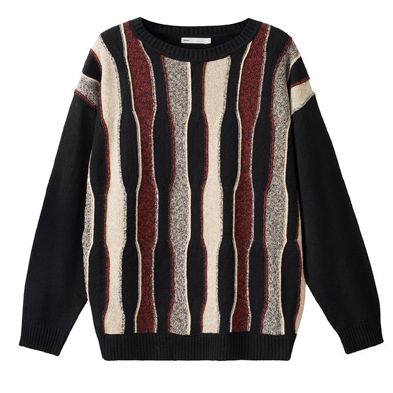 Men's And Women's Retro Personality Round Neck Knitted Striped Sweater