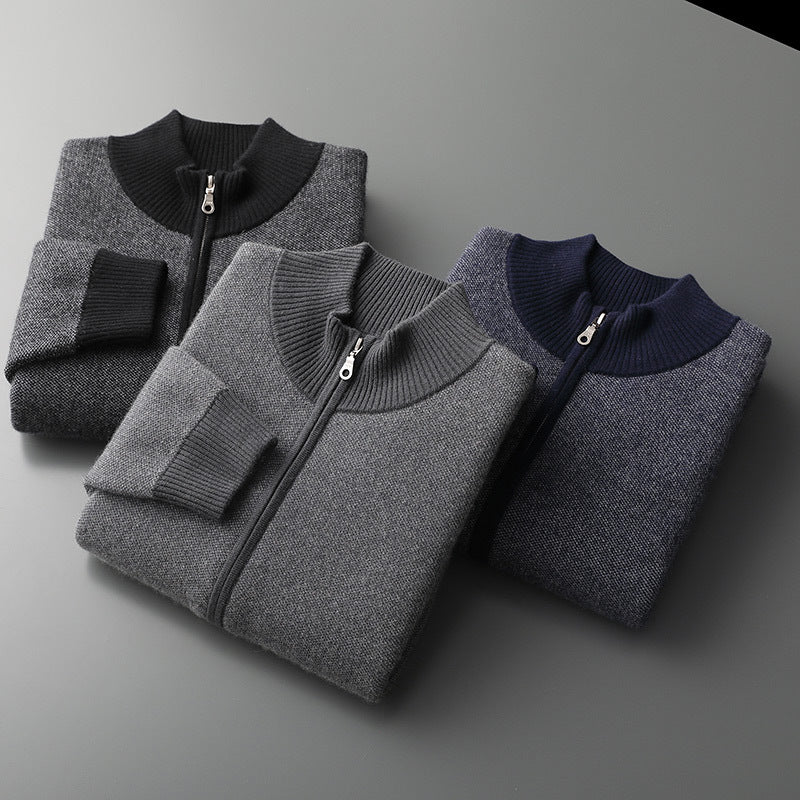 Cashmere Thickened Men's Half Turtleneck Zipper Knitted Cardigan