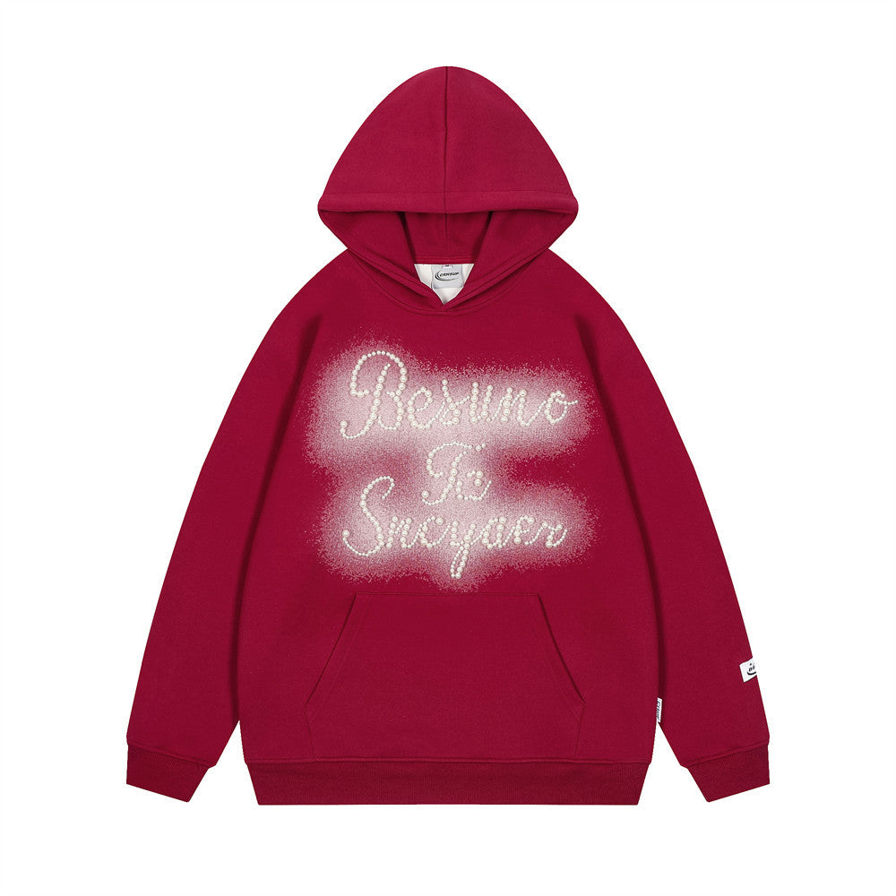 Letter Inkjet Printing Hooded Loose Sweater Men