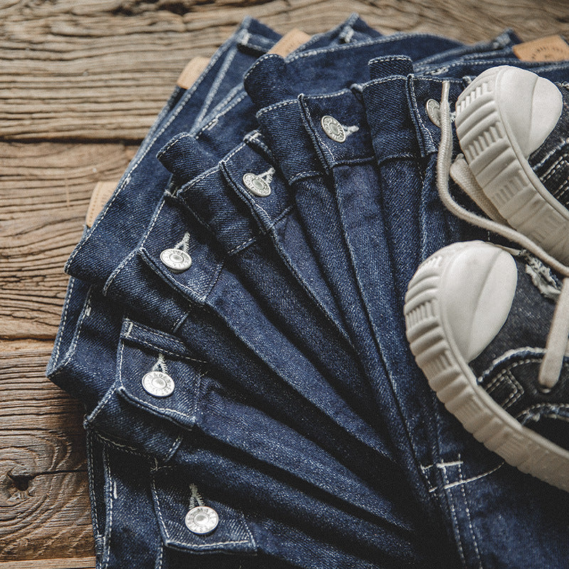Men's Retro Dark Blue Loose Straight-leg Denim Trousers