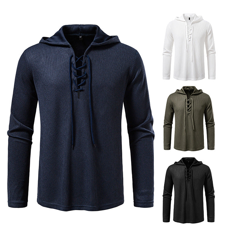 Drawstring Design Men's Hooded Long Sleeve T-shirt