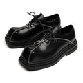 Thick Bottom Square Toe Men's Trendy Unique Punk Zipper Design Trendy Black Business Leather Shoes