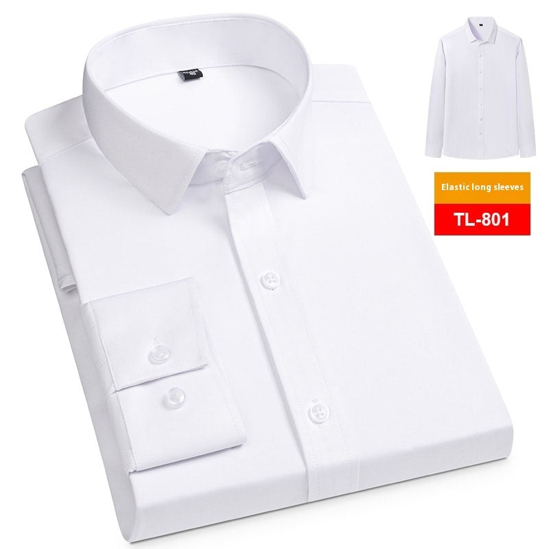 Men's Spring Long Sleeve Solid Color No Pocket Business Casual Stretch Shirt