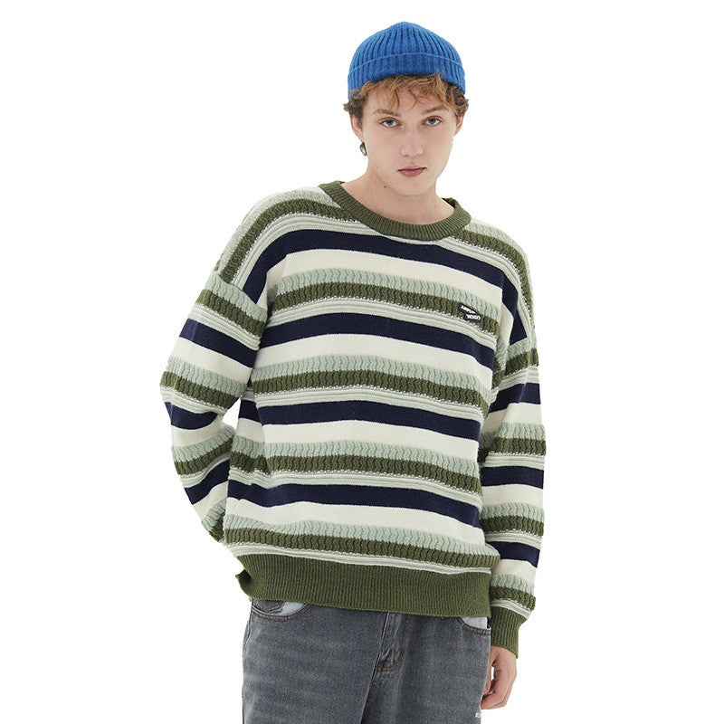 Striped Sweater With Round Neck And Long Sleeves