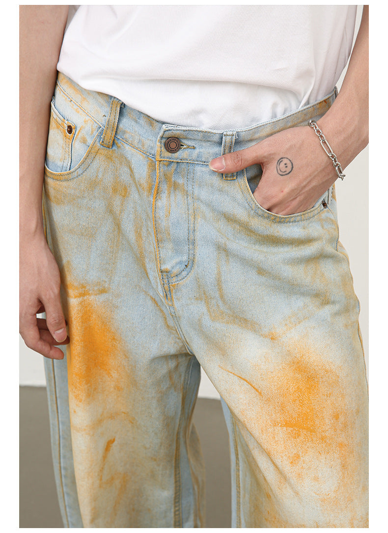 Men's Retro Loose Straight Jeans With High Street Design