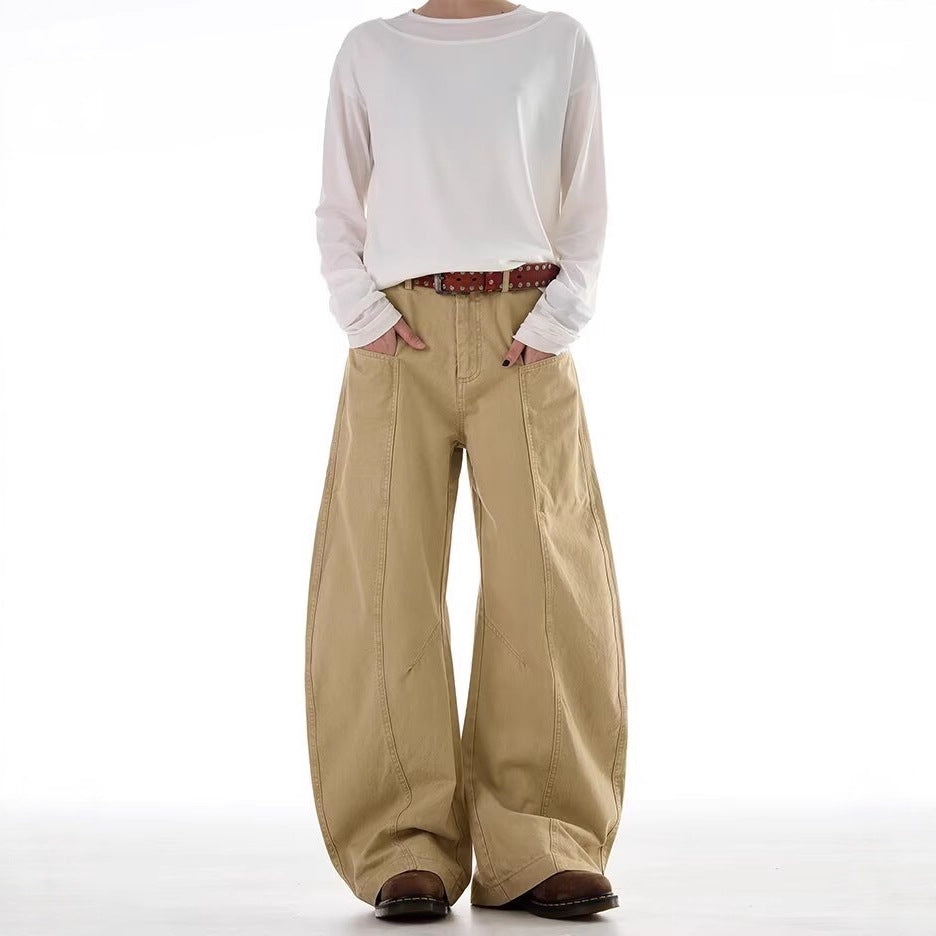 Simple Curved-slash Pants For Men And Women