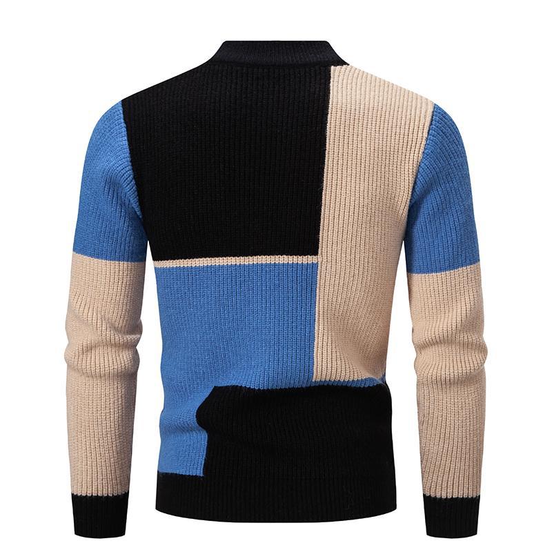 Men's Half-high Collar Contrast Color Pullover Knitwear Korean Youth Fashion Casual Top