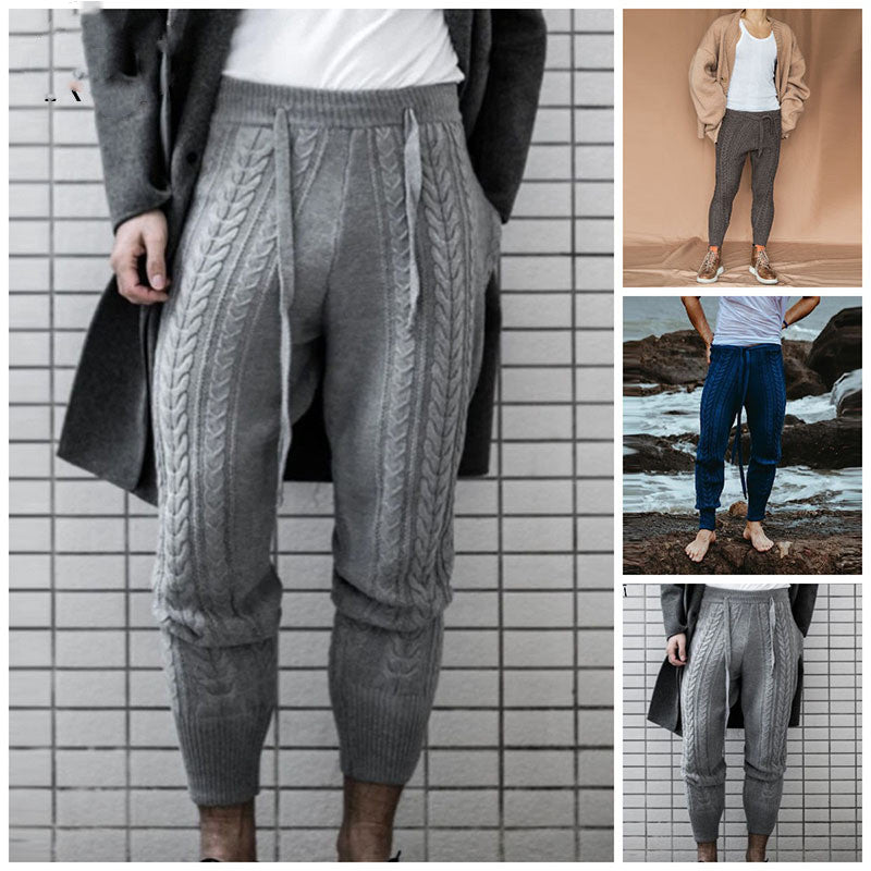 Teenager Straight Solid Color Woolen Mid Waist Trousers Men