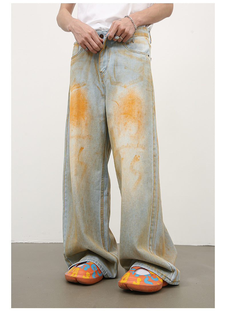 Men's Retro Loose Straight Jeans With High Street Design