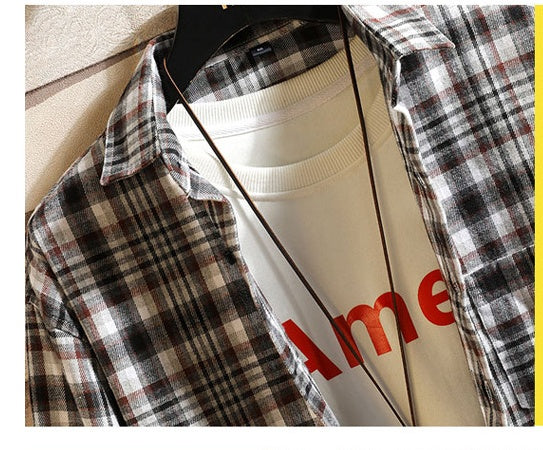 Men's Checked Long-sleeved Shirt School Suit