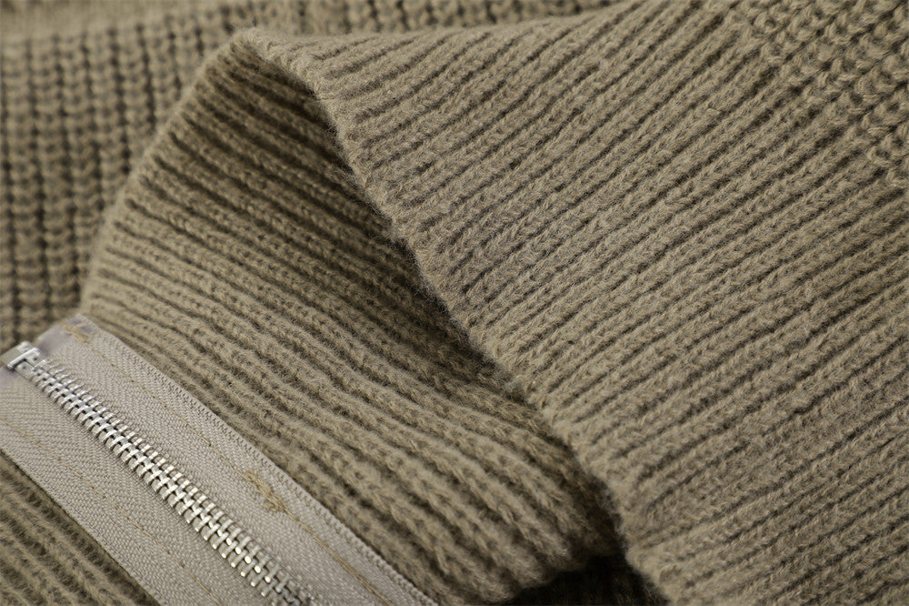 Sunken Stripe Textured Jacquard Cardigan Stand Collar Sweater