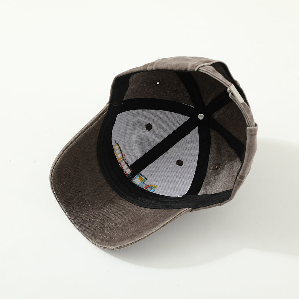 Children Toddler Peaked Cap Small Train Washed Layer Peaked Baseball Hat Trendy