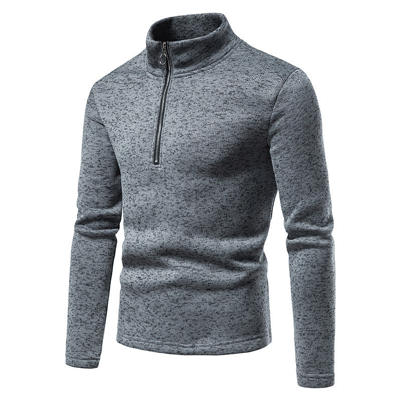 Hollow Youth Placket Zipper Design High Neck Bottoming T Shirt Sweater Men
