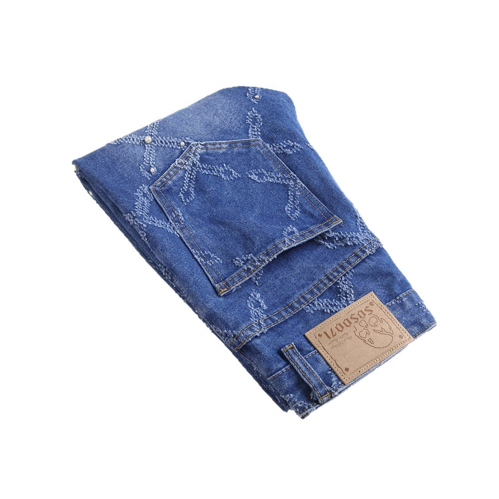 Pearl Embroidery Street Trendy Fashion Denim Skinny Pants