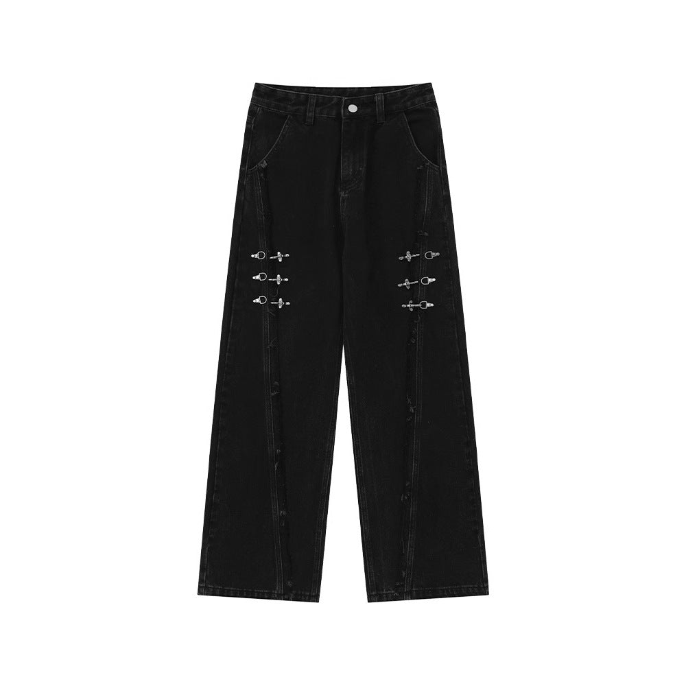 RetroBuckle Raw Hem Jeans Men