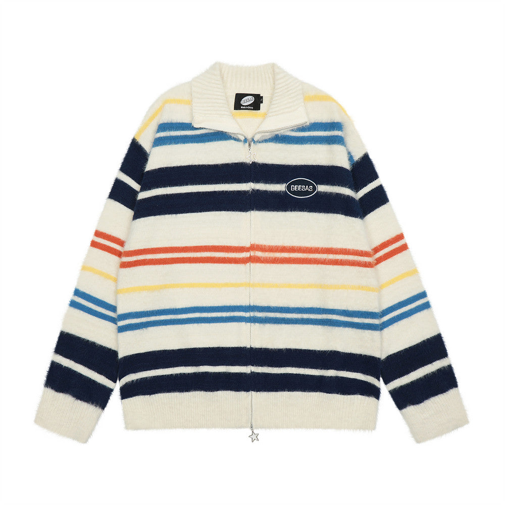 European And American Street Trendy Striped Knitted Cardigan Sweater