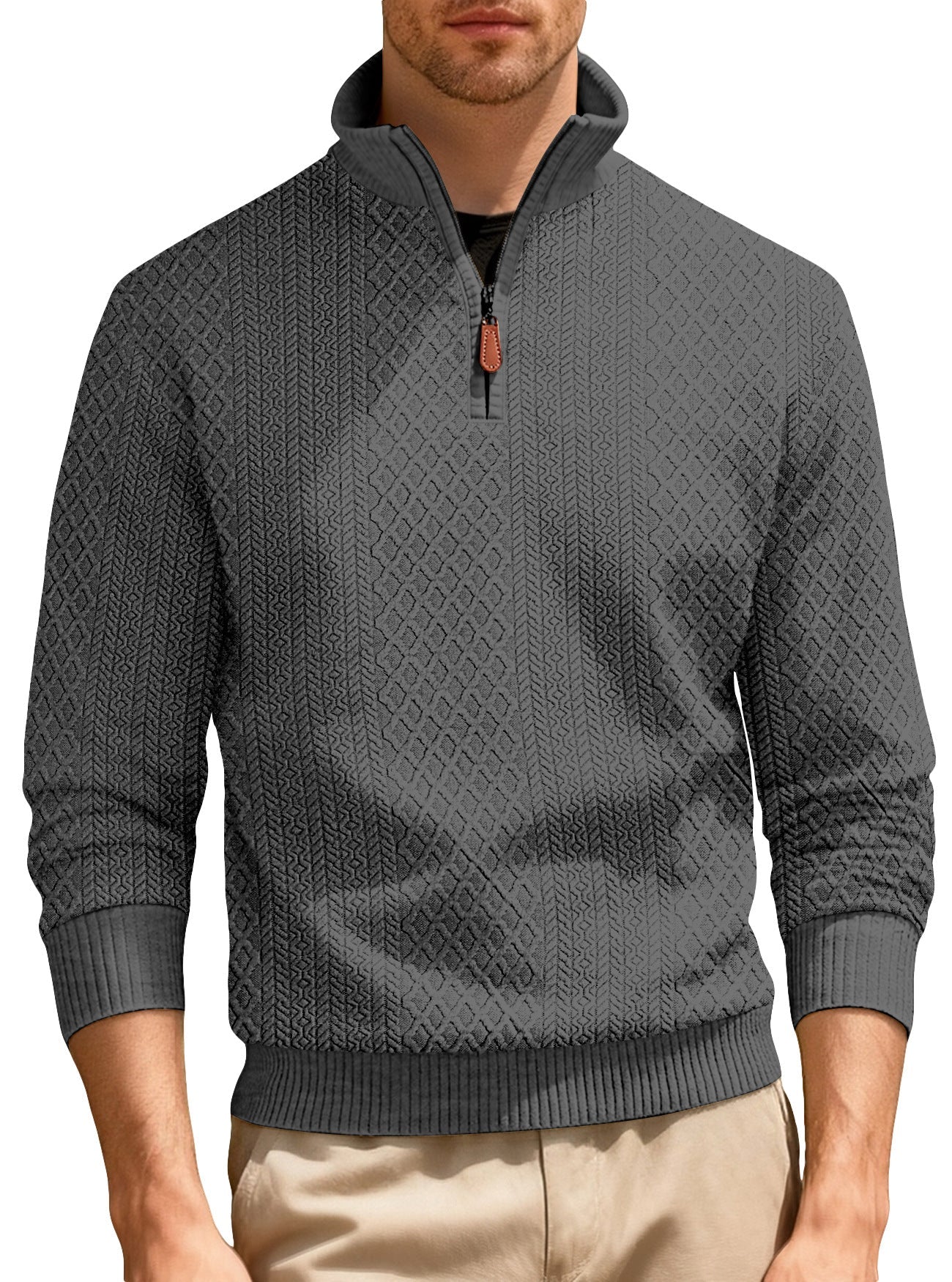 Mens Casual Stand-up Collar Zip-up Long-sleeve Sport Top