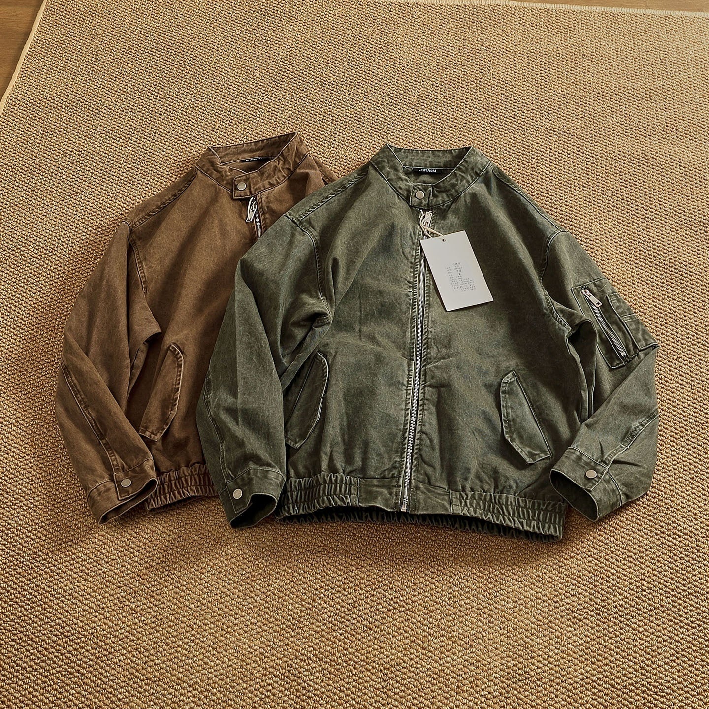 Personalized Stand Collar Snap Collar Washed Classic All-match Retro Bomber Jacket