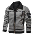 Men's European And American Style Lapel Plus Velvet Leather Jacket