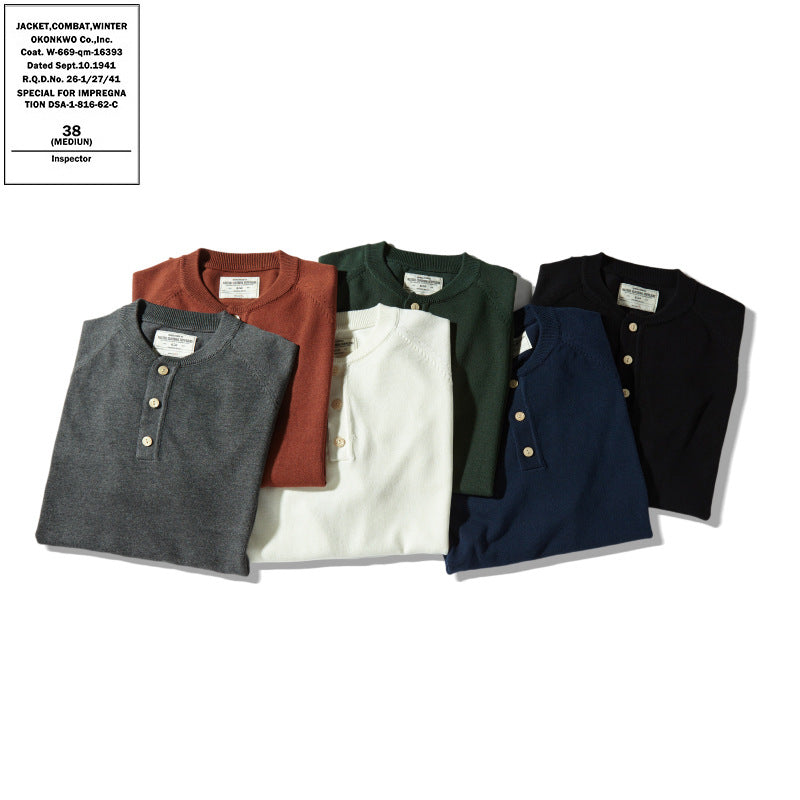 Heavy Thick Knitwear Henry Collar T-shirt