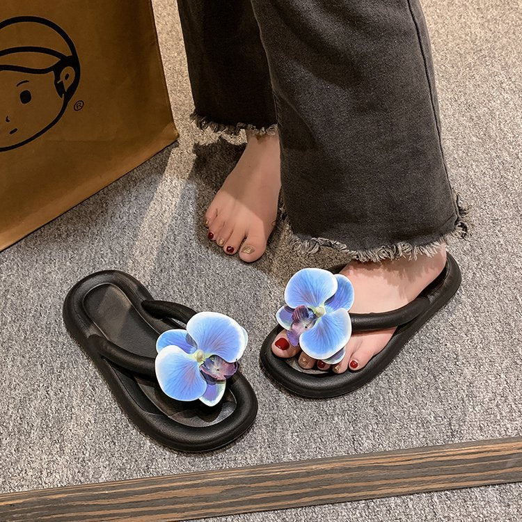 Butterfly Blue Design Soft Bottom Flip Flops Women Casual Non-slip Flip-flop