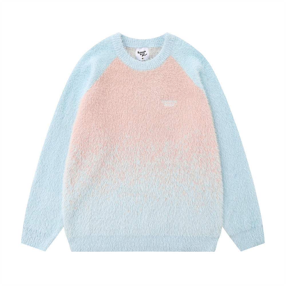 Gradient Mink-like Round Neck Sweater Men's Loose