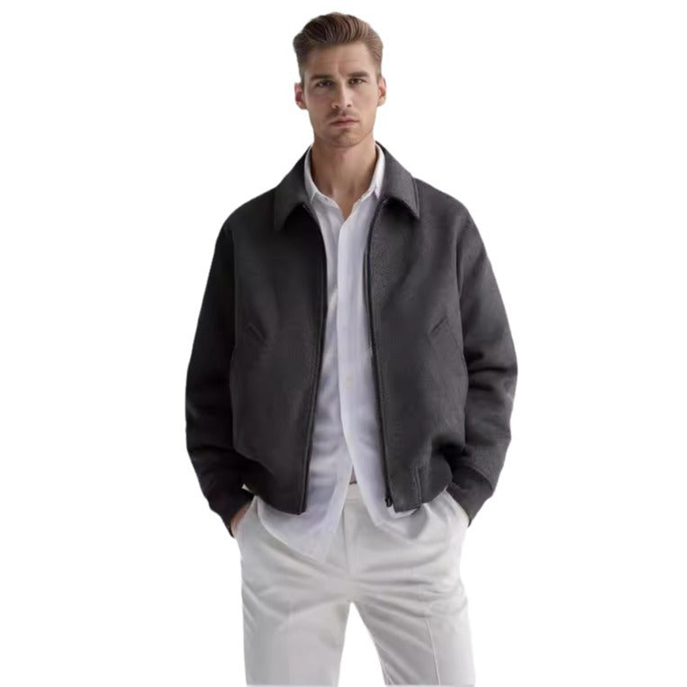 Wear Polo Collar Woolen Coat British Jacket Cardigan