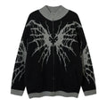 Dark Spider Web Zipped Stand Collar Sweater Coat For Men