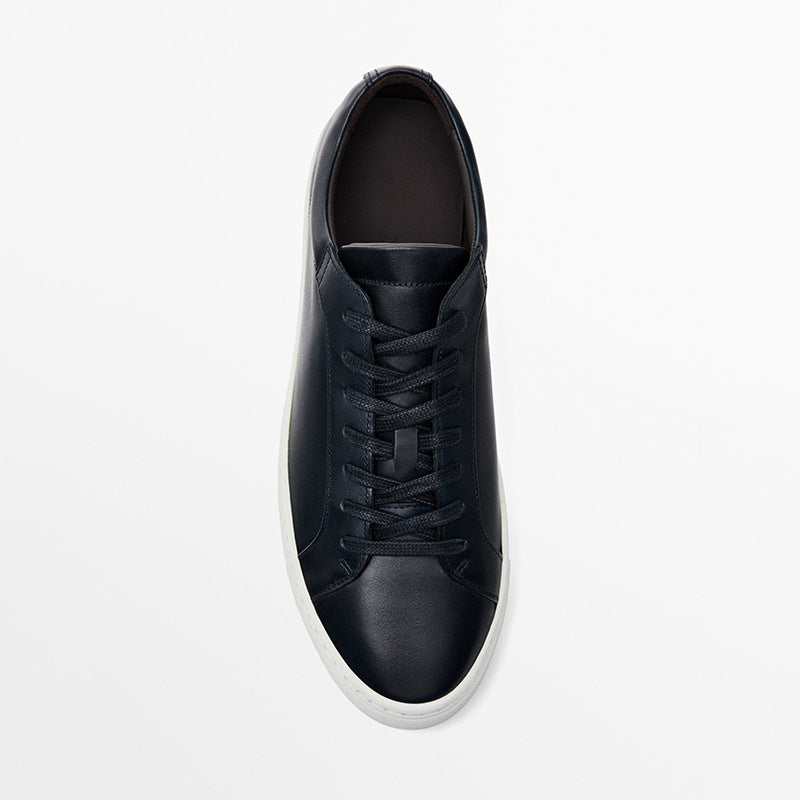 Simple Lace Sports Leather Lace-up Flat Bottom Casual Sneakers