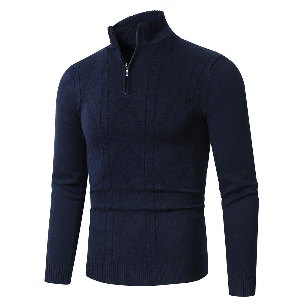 Rhombus Men's Casual Stand Collar Long Sleeve Half Zipper Sweater