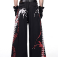 Rivet Snake-shaped Backbone Printed Black Suit Pants