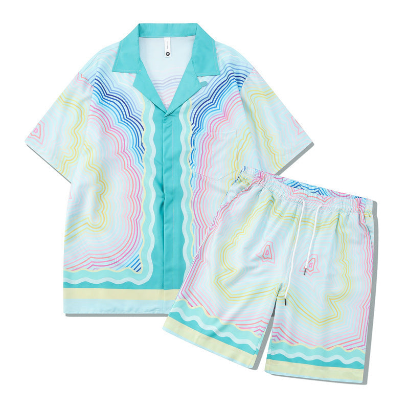 Retro Casual Beach Shirt Shorts Set